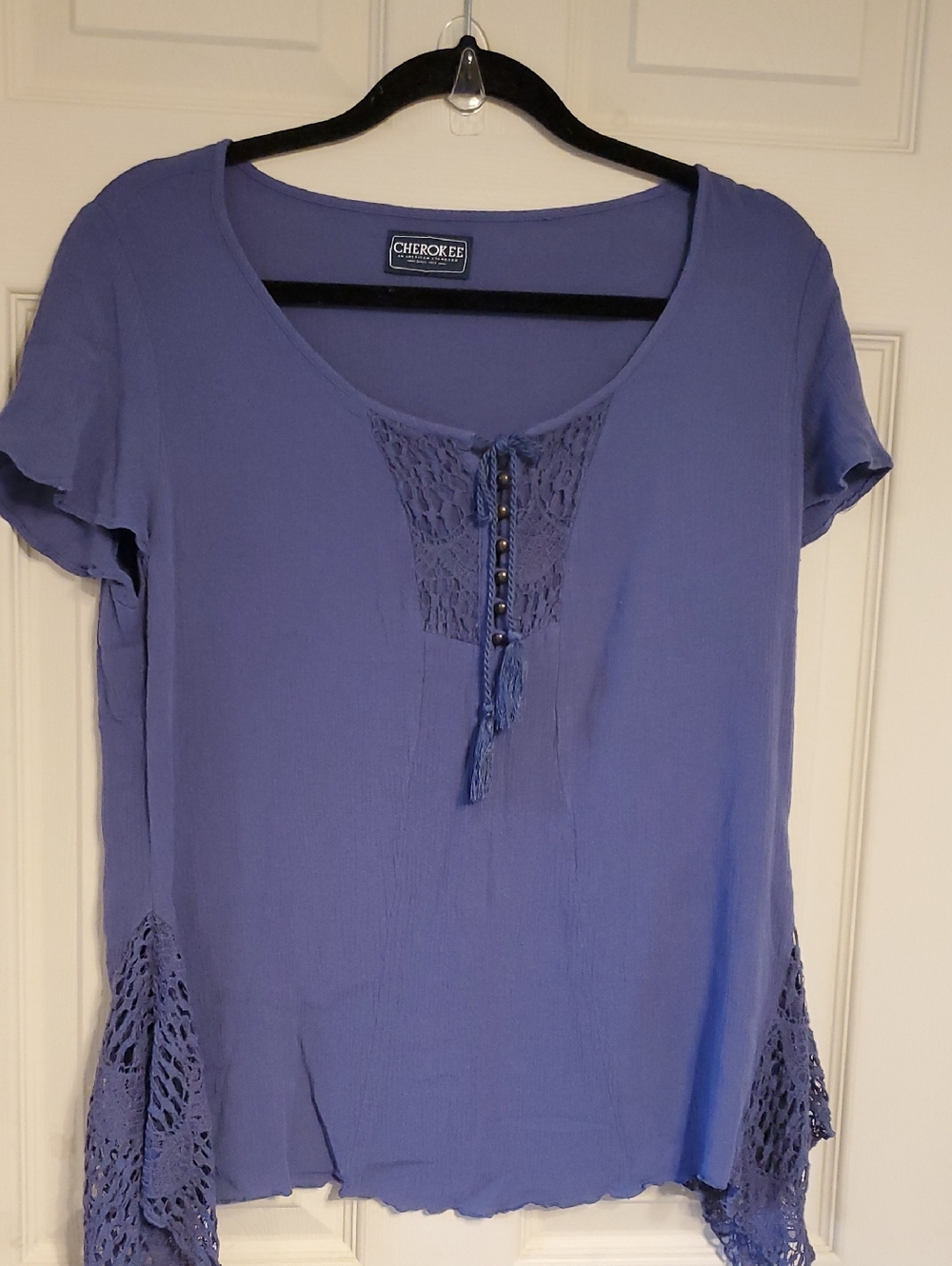Cherokee Lavender Crochet-Trim Short Sleeve Tunic